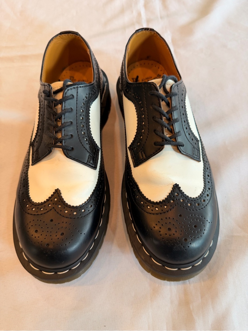 Dr. Martens 3988 Bex Smooth Leather Brogue Shoes Black White Wingtip Design